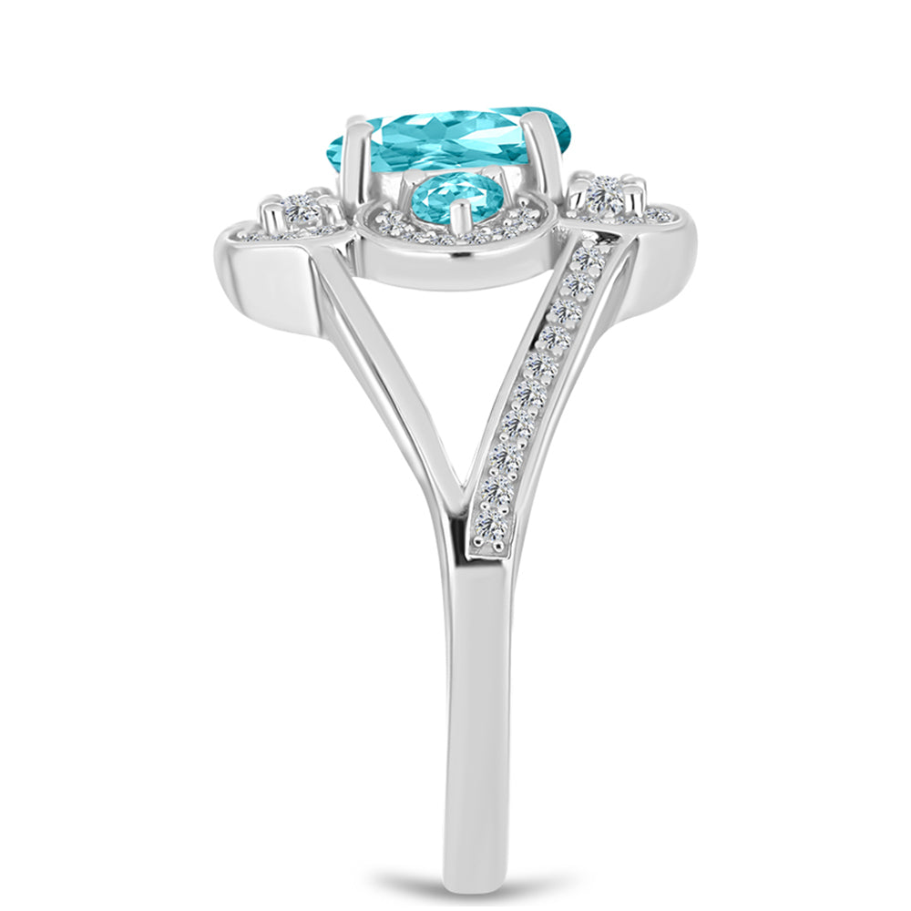 Anillo de Plata con Cuarzo Paraiba y Topacio Blanco