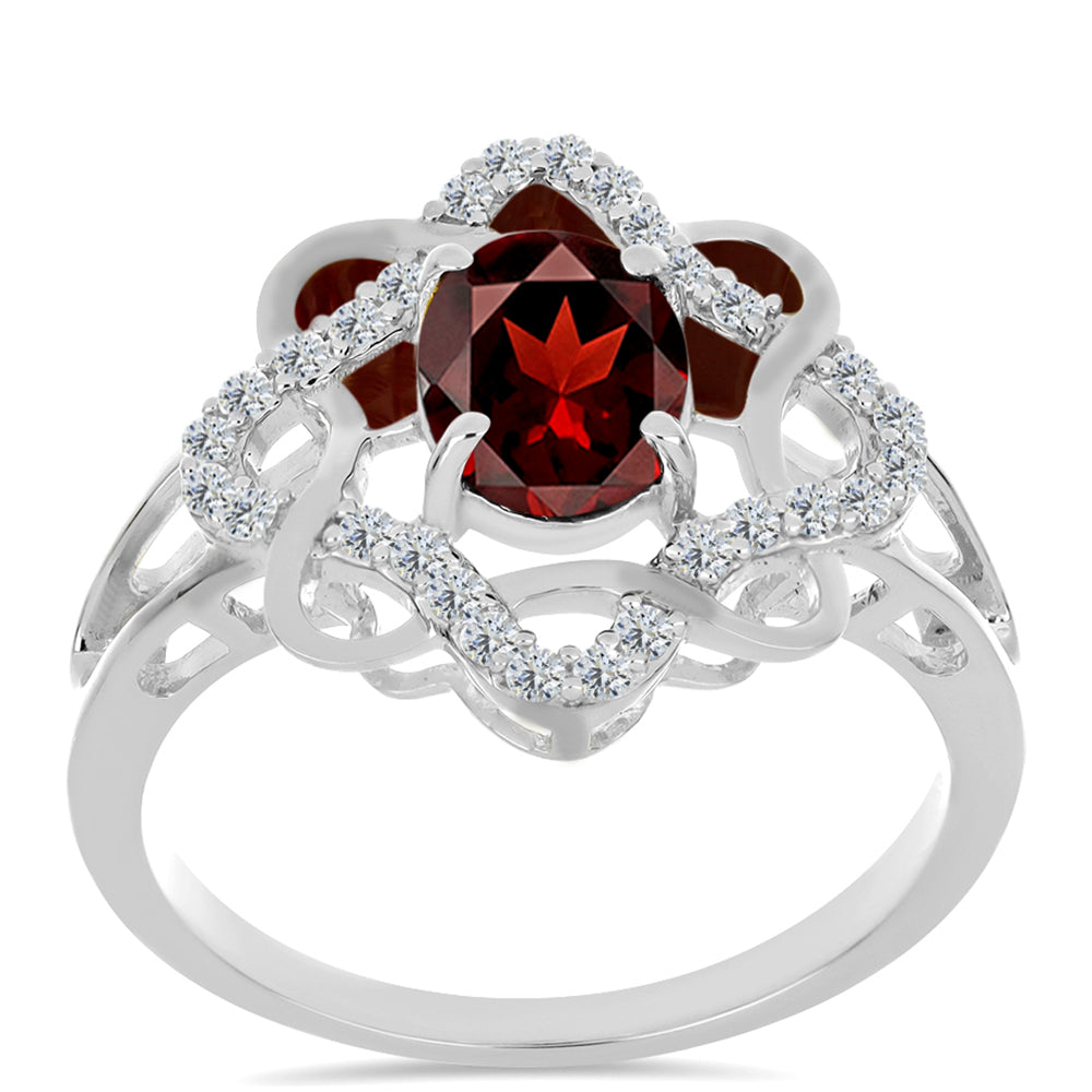 Anillo de Plata con Granate Barton y Topacio Blanco