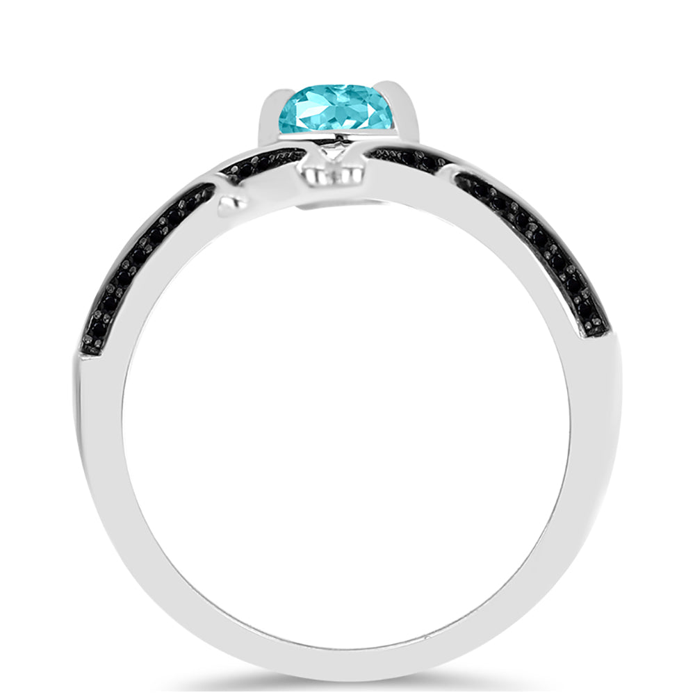 Anillo de Plata con Cuarzo Paraiba y Espinela Negra