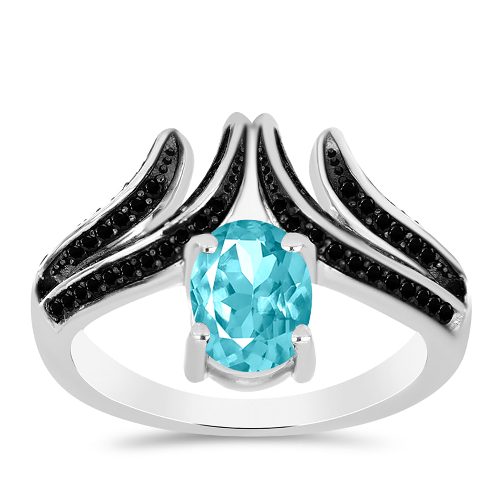 Anillo de Plata con Cuarzo Paraiba y Espinela Negra