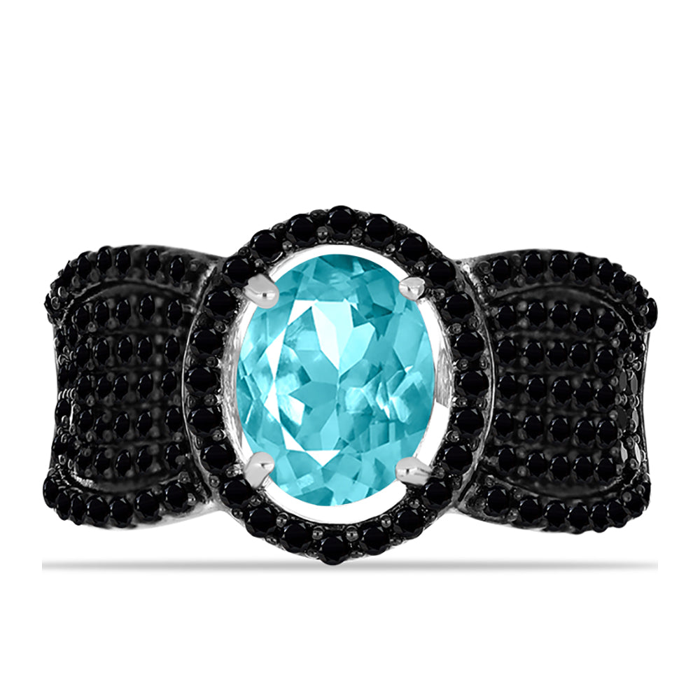 Anillo de Plata con Cuarzo Paraiba y Espinela Negra 1 