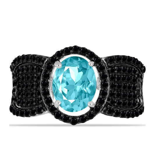 Anillo de Plata con Cuarzo Paraiba y Espinela Negra