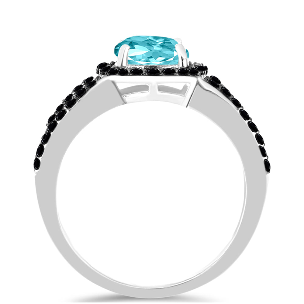 Anillo de Plata con Cuarzo Paraiba y Espinela Negra