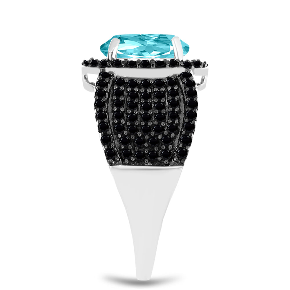 Anillo de Plata con Cuarzo Paraiba y Espinela Negra