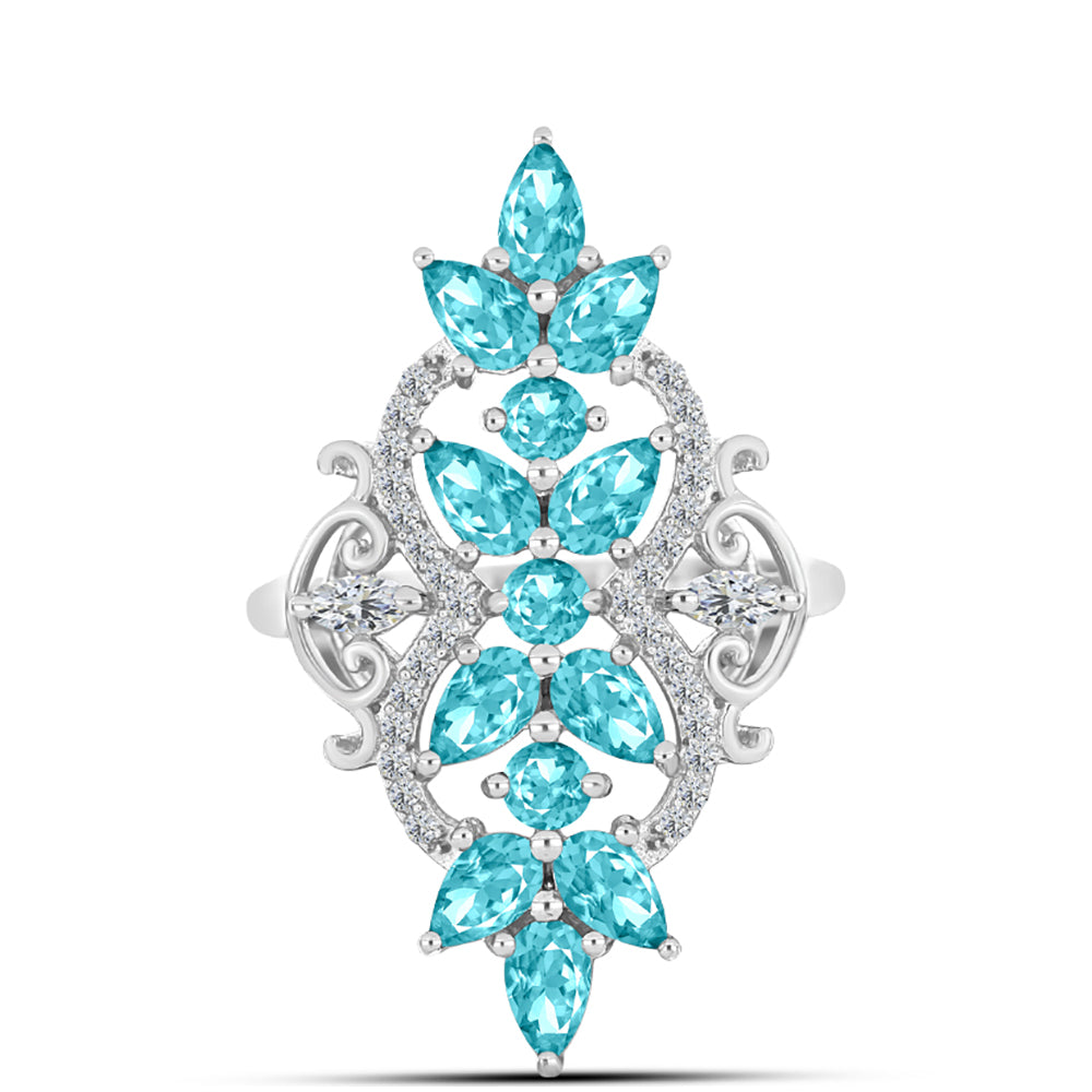 Anillo de Plata con Cuarzo Paraiba y Topacio Blanco 1 