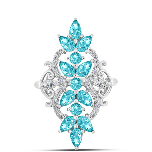 Anillo de Plata con Cuarzo Paraiba y Topacio Blanco