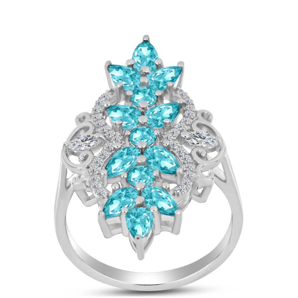 Anillo de Plata con Cuarzo Paraiba y Topacio Blanco