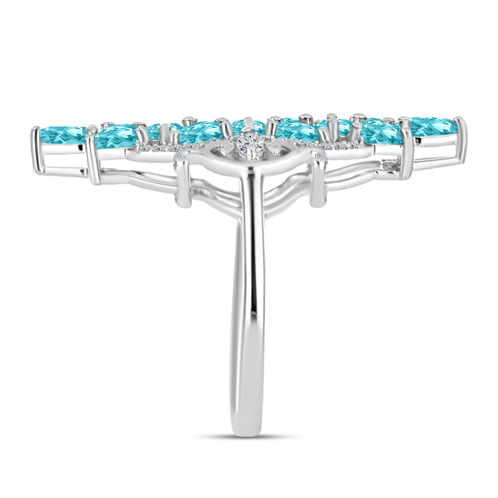 Anillo de Plata con Cuarzo Paraiba y Topacio Blanco