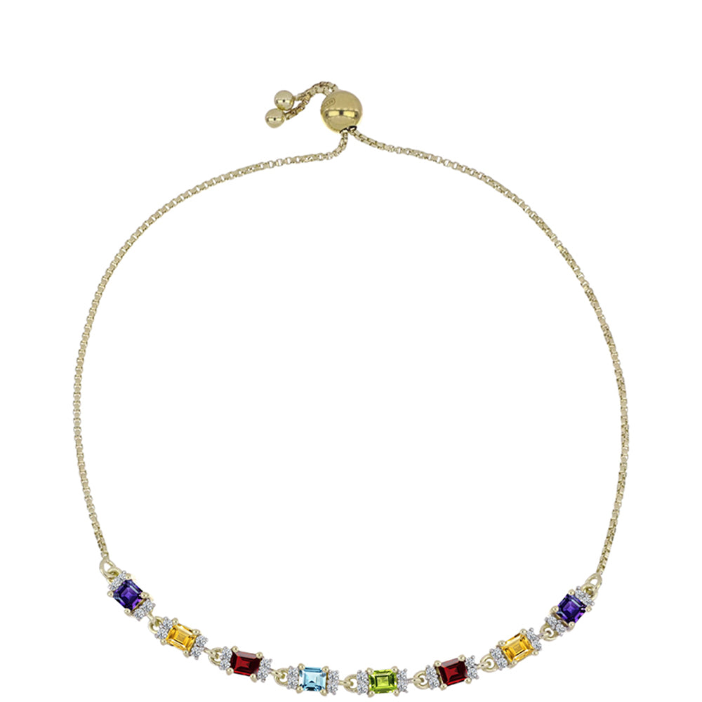 Pulsera de Plata Bañada en Oro con Granate Barton y Amatista de Marruecos
