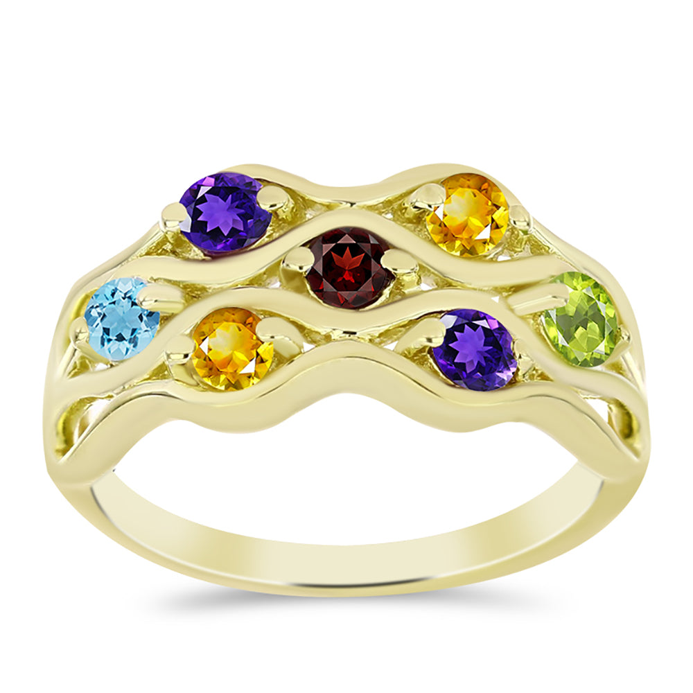 Anillo de Plata Bañada en Oro con Granate Barton y Amatista de Marruecos