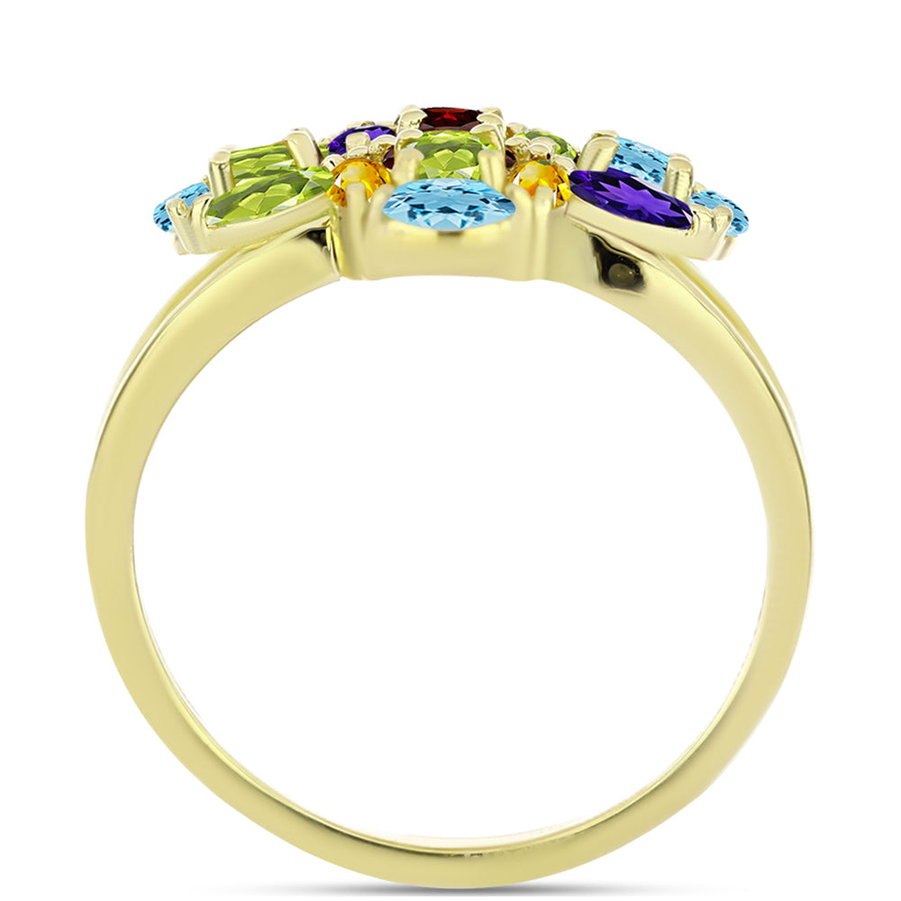 Anillo de Plata Bañada en Oro con Granate Barton y Amatista de Marruecos
