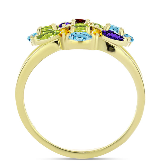 Anillo de Plata Bañada en Oro con Granate Barton y Amatista de Marruecos