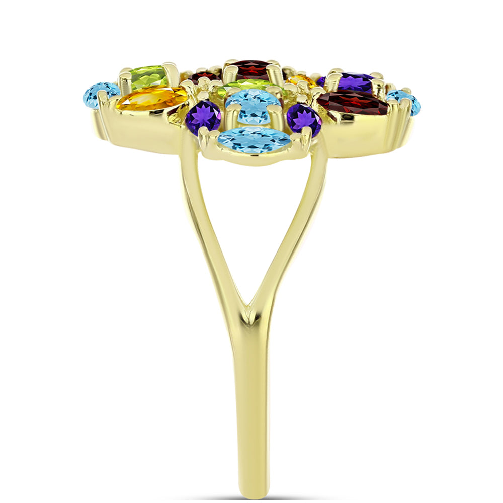 Anillo de Plata Bañada en Oro con Granate Barton y Amatista de Marruecos
