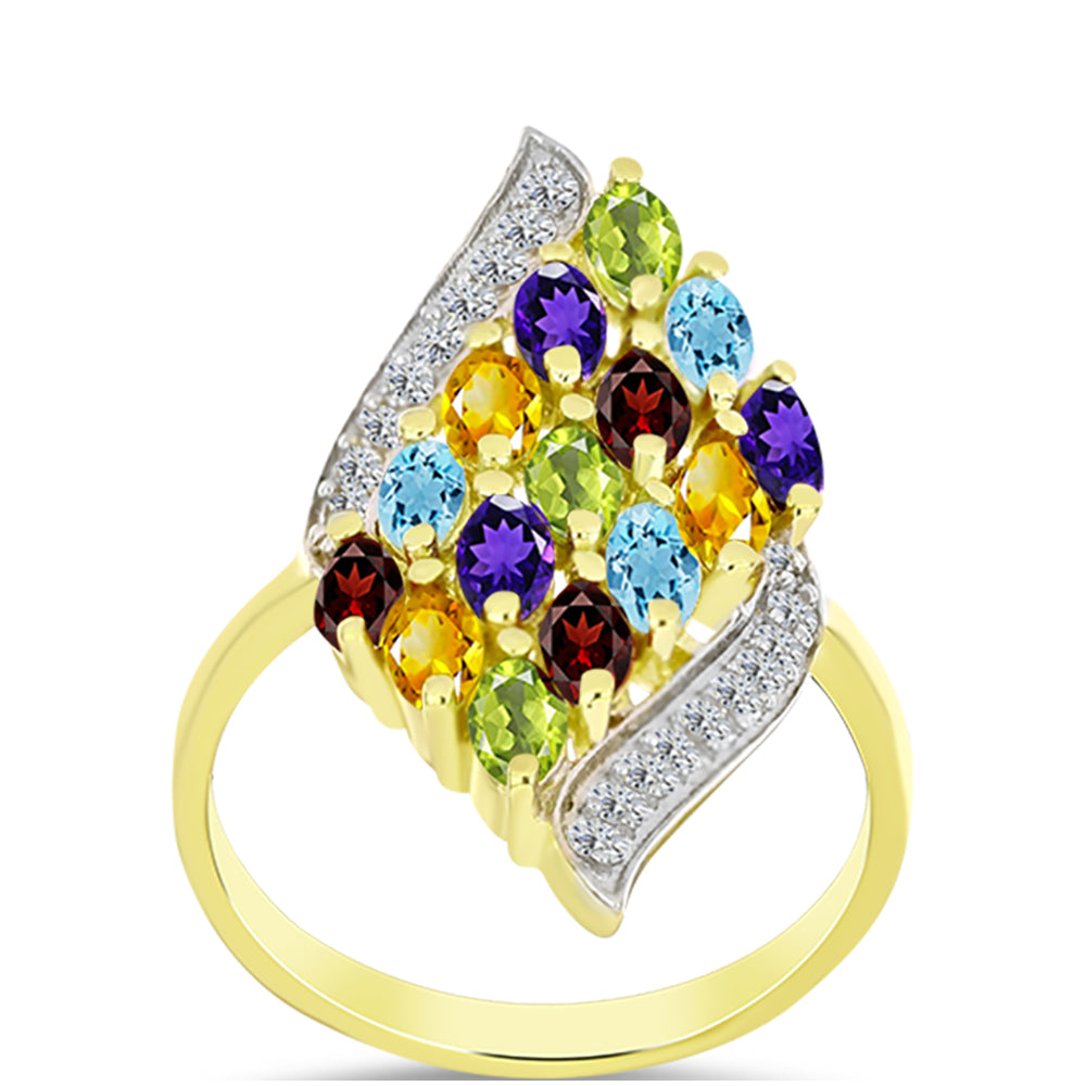 Anillo de Plata Bañada en Oro con Granate Barton y Amatista de Marruecos 3 