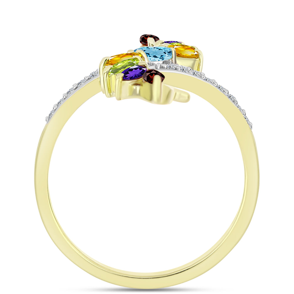 Anillo de Plata Bañada en Oro con Granate Barton y Amatista de Marruecos
