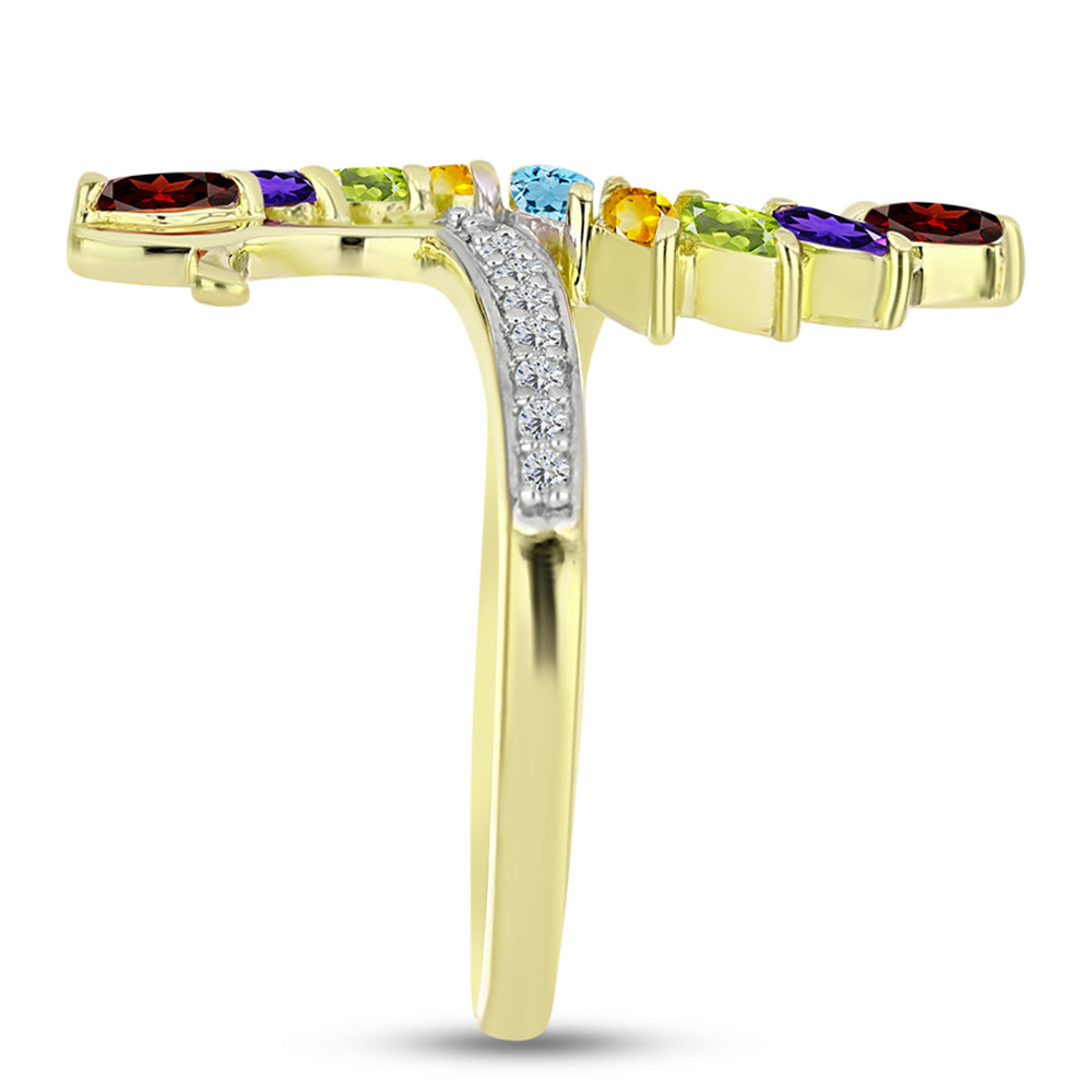 Anillo de Plata Bañada en Oro con Granate Barton y Amatista de Marruecos
