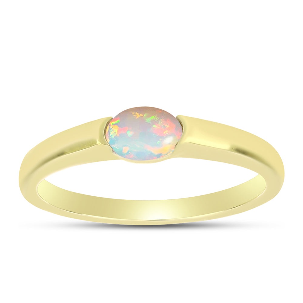 Anillo de Plata Bañada en Oro con Ópalo Welo 3 