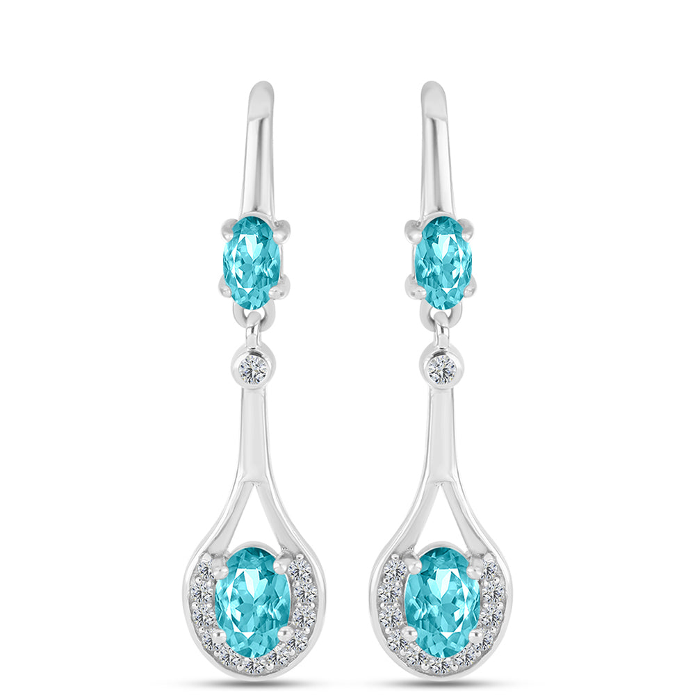 Pendientes de Plata con Cuarzo Paraiba y Topacio Blanco