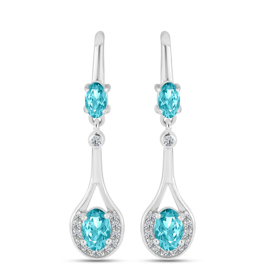 Pendientes de Plata con Cuarzo Paraiba y Topacio Blanco