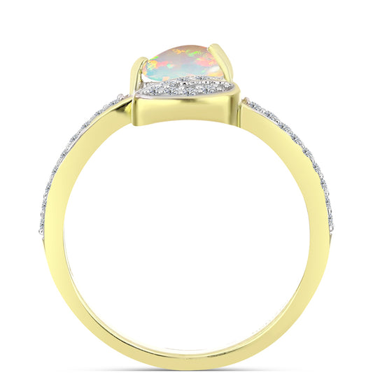 Anillo de Plata Bañada en Oro con Ópalo Welo y Topacio Blanco