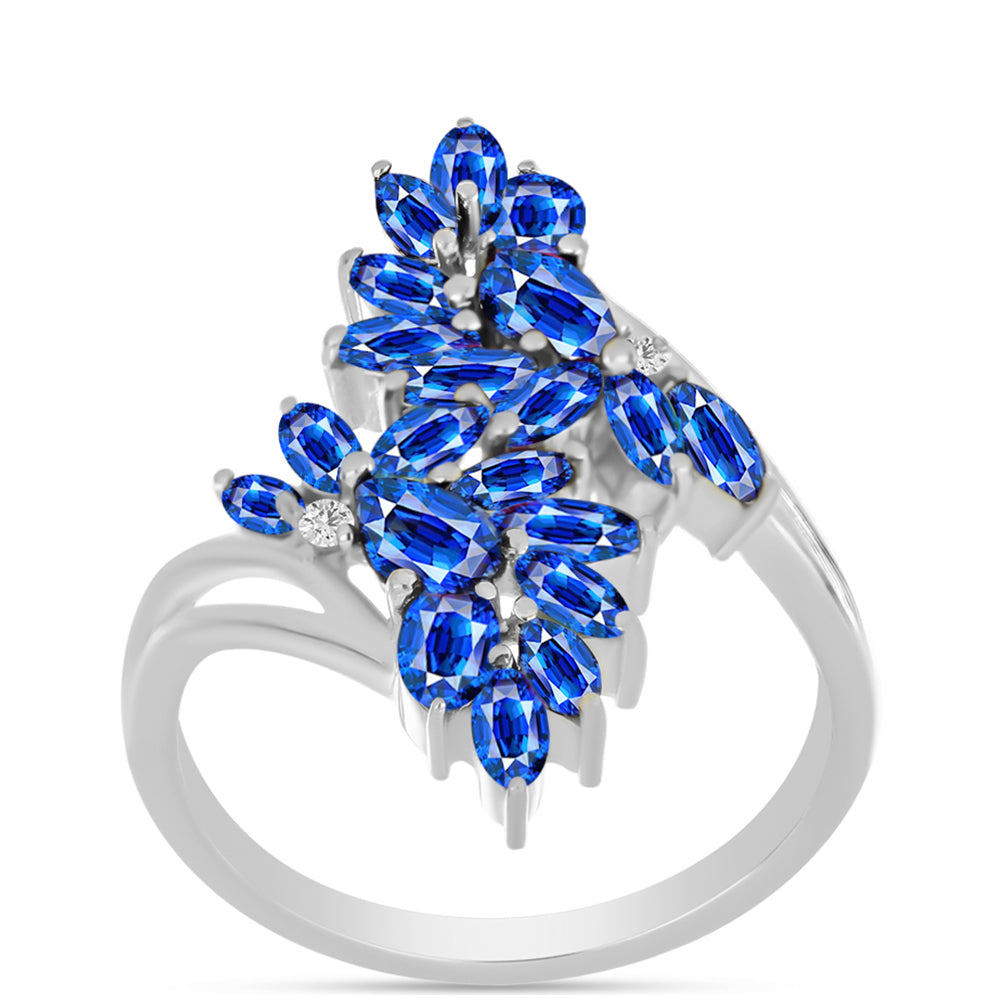 Anillo de Plata con Zafiro Azul Australiano y Topacio Blanco 3 