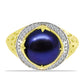 Anillo de Plata Bañada en Oro con Perla Negra Cultivada de Agua Dulce y Topacio Blanco