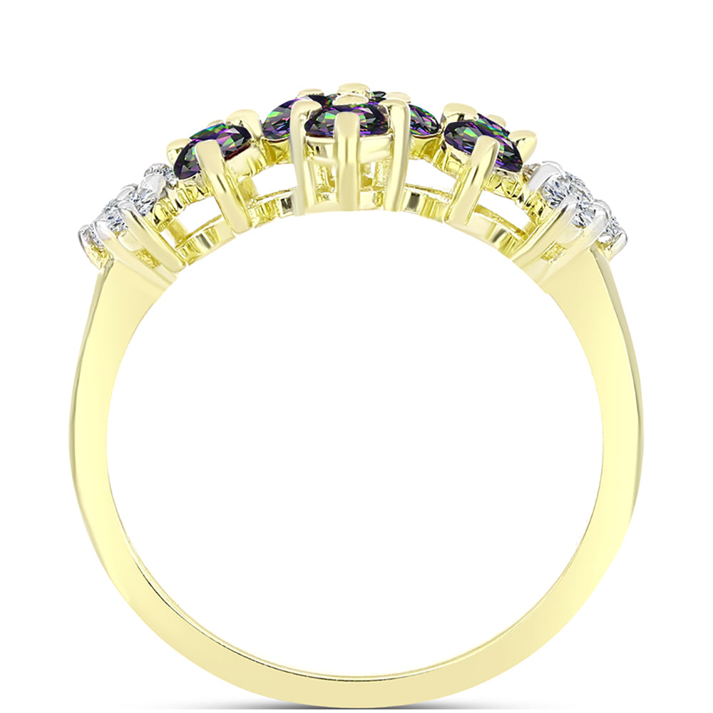 Anillo de Plata Bañada en Oro con Topacio Místico y Topacio Blanco 2 