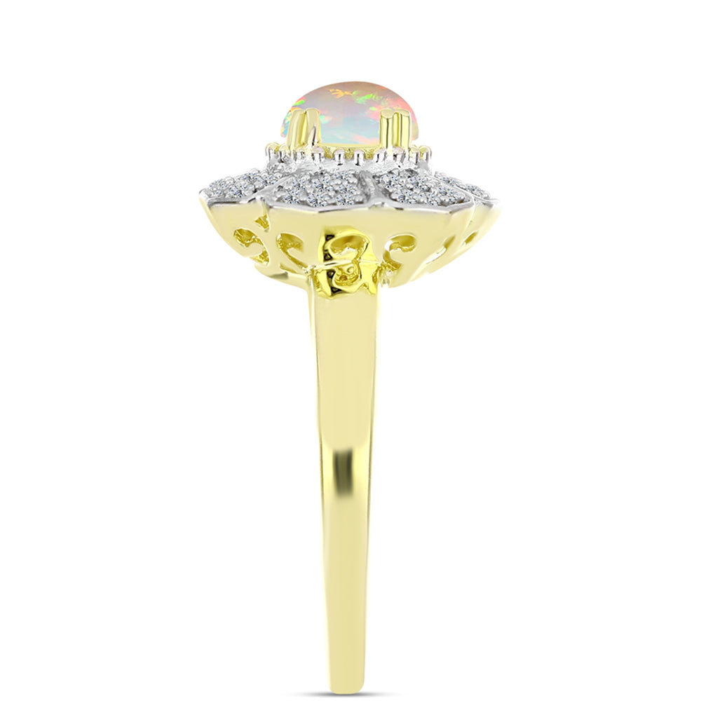 Anillo de Plata Bañada en Oro con Ópalo Welo y Topacio Blanco 4 