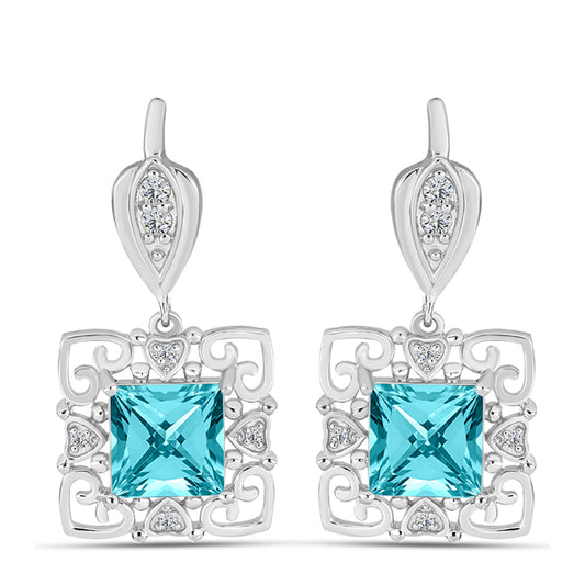 Pendientes de Plata con Cuarzo Paraiba y Topacio Blanco