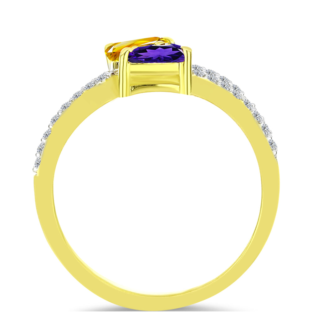 Anillo de Plata Bañada en Oro con Amatista de Marruecos y Citrino de los Montes Urales 2 