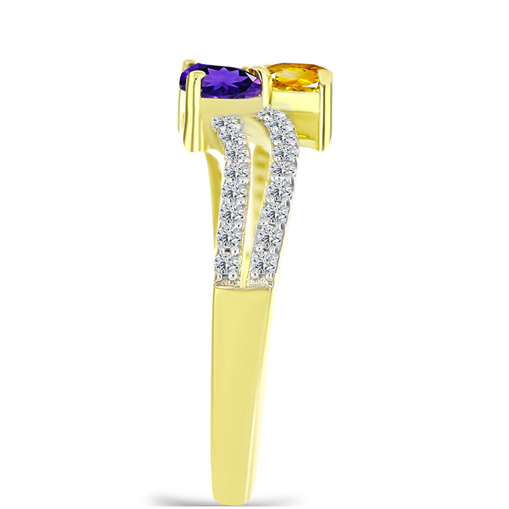 Anillo de Plata Bañada en Oro con Amatista de Marruecos y Citrino de los Montes Urales 4 