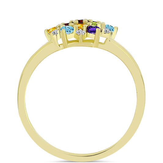 Anillo de Plata Bañada en Oro con Granate Barton y Amatista de Marruecos