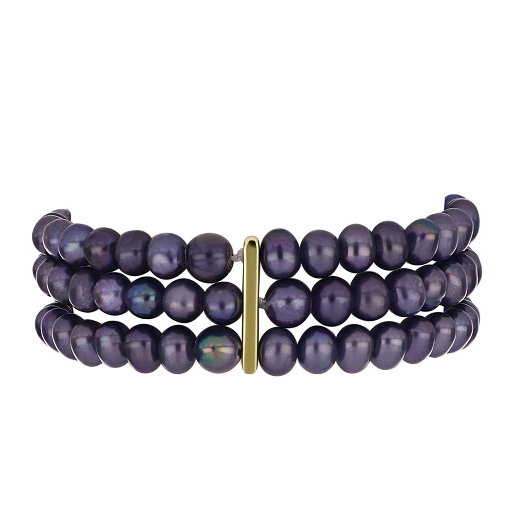 Pulsera de Plata Bañada en Oro con Perla Negra Cultivada de Agua Dulce 2 
