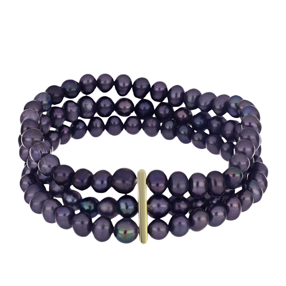 Pulsera de Plata Bañada en Oro con Perla Negra Cultivada de Agua Dulce 1 