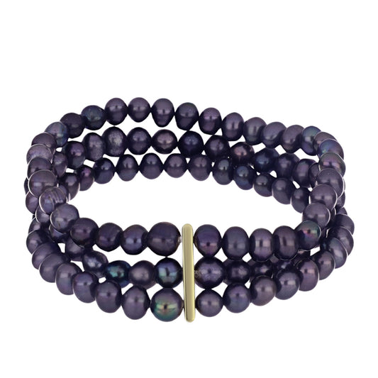 Pulsera de Plata Bañada en Oro con Perla Negra Cultivada de Agua Dulce
