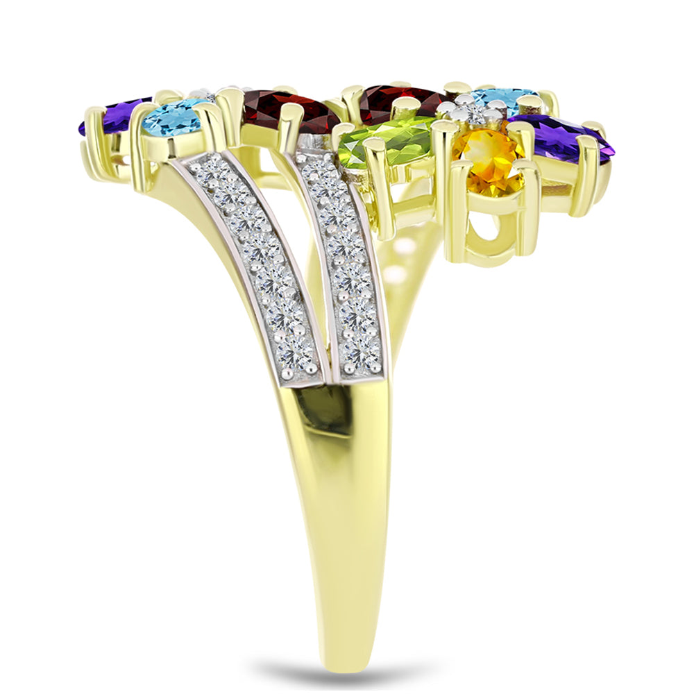 Anillo de Plata Bañada en Oro con Granate Barton y Amatista de Marruecos