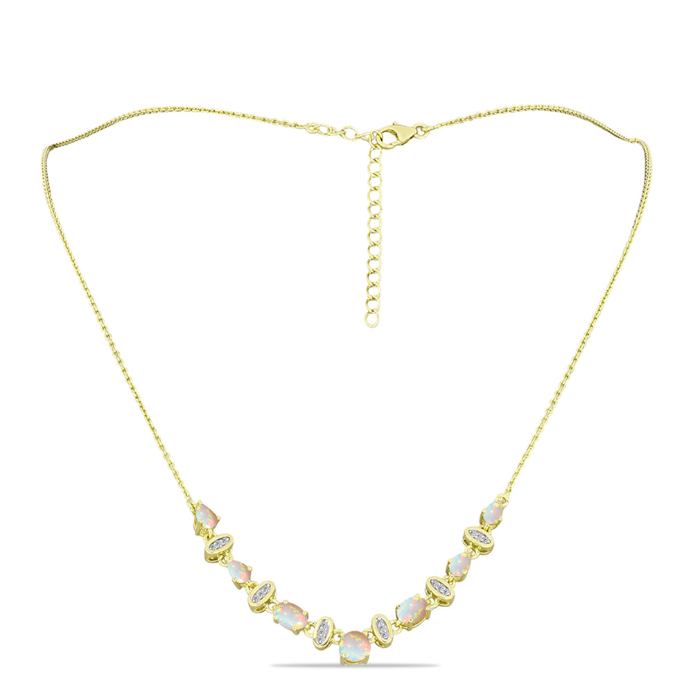 Collar de Plata Bañada en Oro con Ópalo Welo y Topacio Blanco