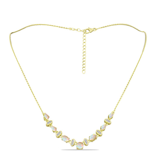 Collar de Plata Bañada en Oro con Ópalo Welo y Topacio Blanco