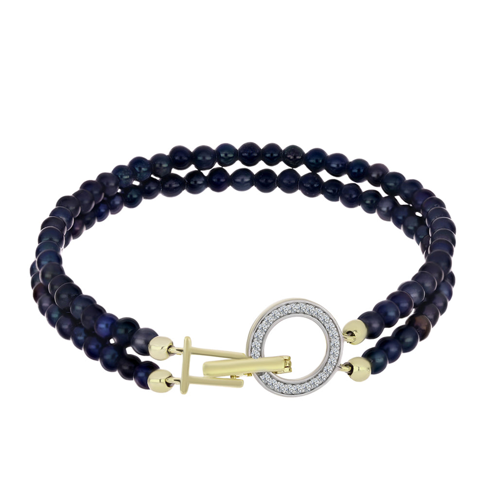 Pulsera de Plata Bañada en Oro con Perla Negra Cultivada de Agua Dulce y Topacio Blanco 1 