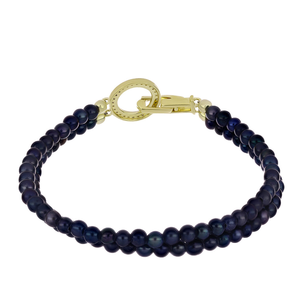 Pulsera de Plata Bañada en Oro con Perla Negra Cultivada de Agua Dulce y Topacio Blanco