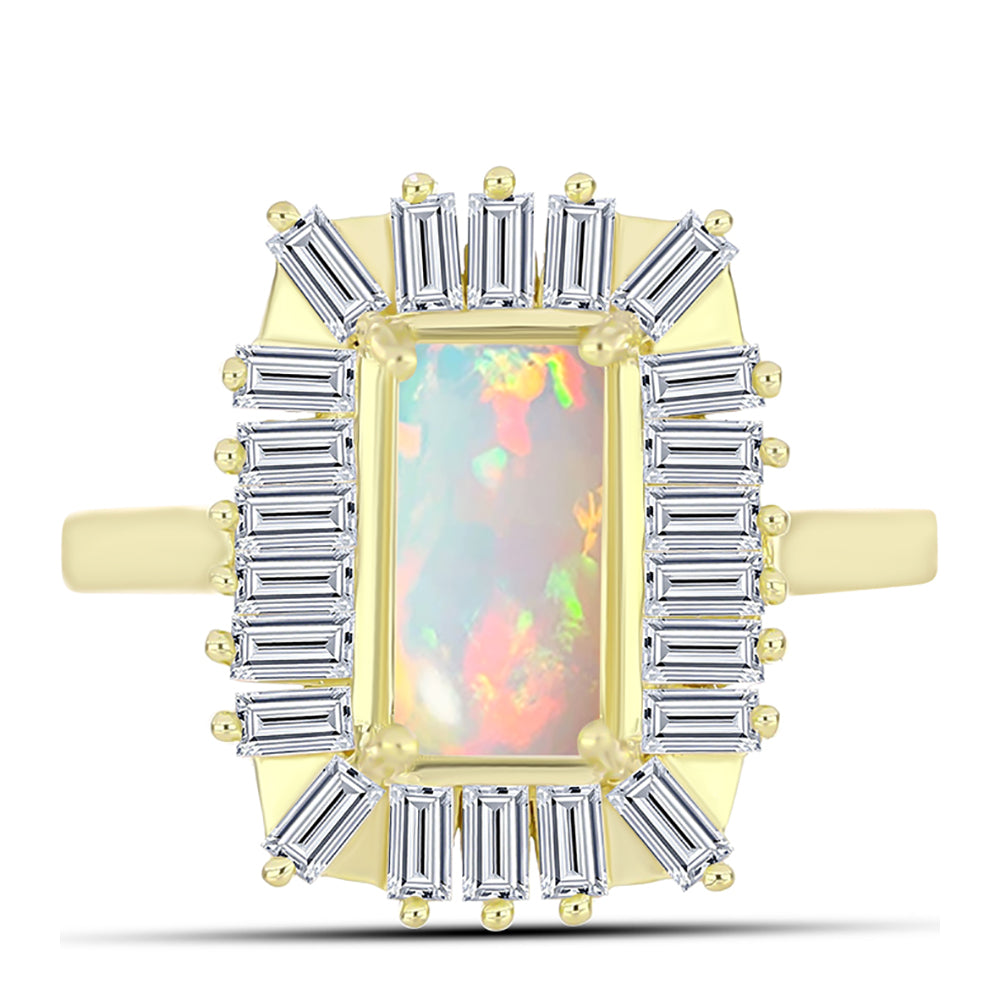 Anillo de Plata Bañada en Oro con Ópalo Welo y Zircón Blanco