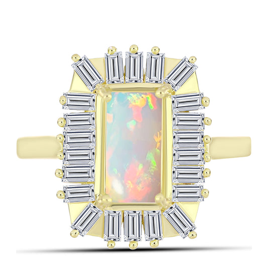 Anillo de Plata Bañada en Oro con Ópalo Welo y Zircón Blanco