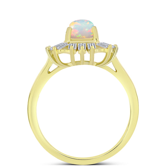 Anillo de Plata Bañada en Oro con Ópalo Welo y Zircón Blanco