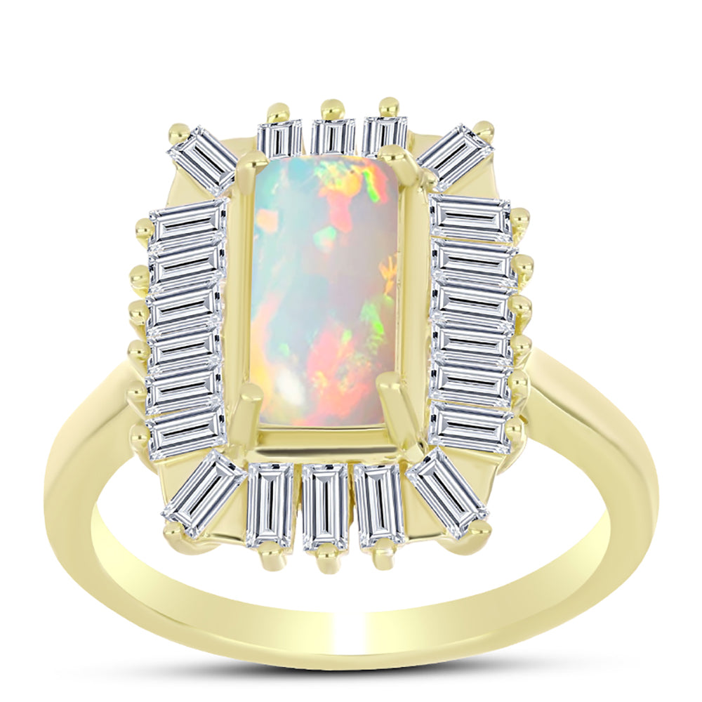 Anillo de Plata Bañada en Oro con Ópalo Welo y Zircón Blanco