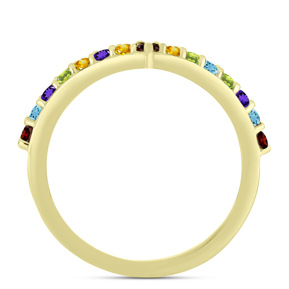 Anillo de Plata Bañada en Oro con Granate Barton y Amatista de Marruecos