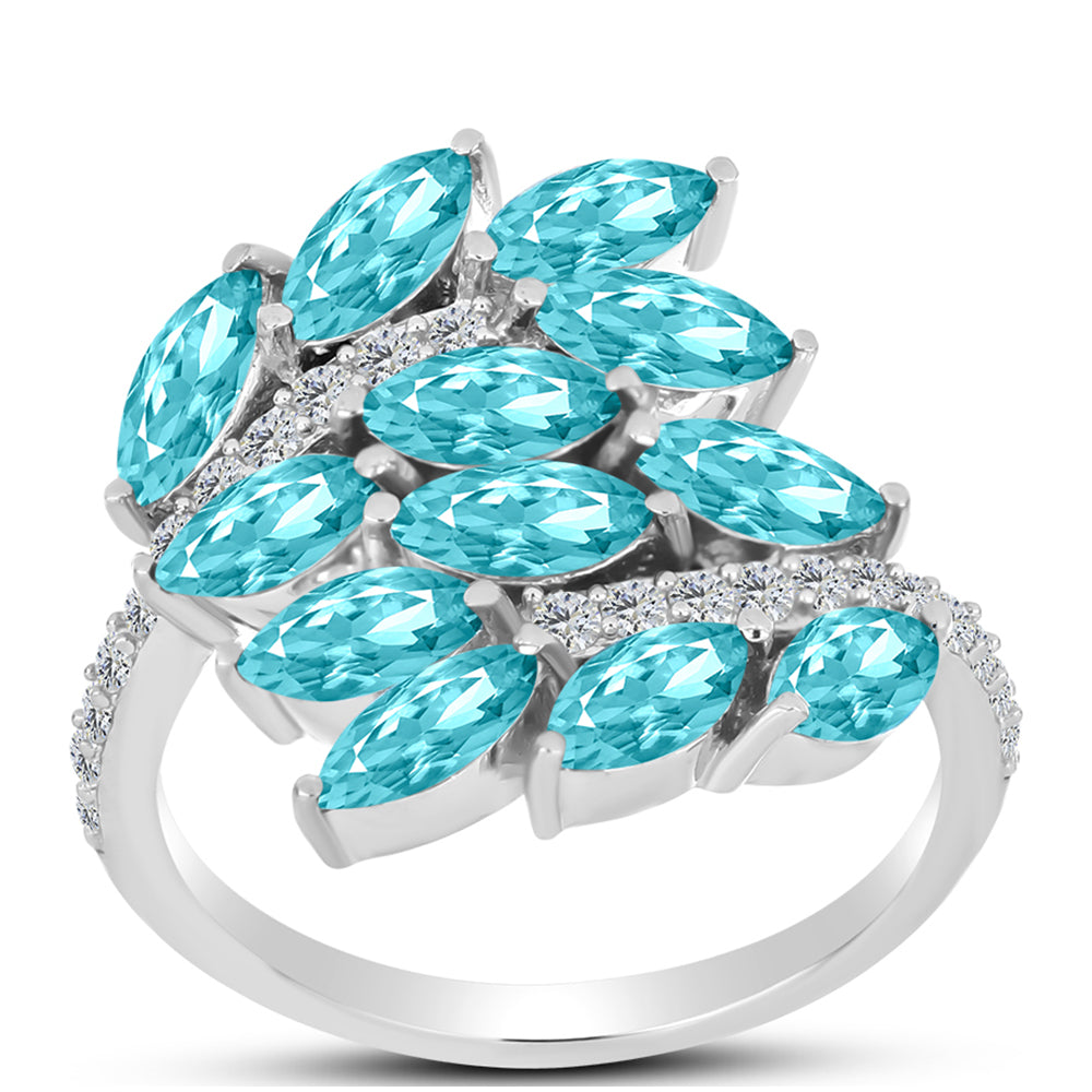 Anillo de Plata con Cuarzo Paraiba y Topacio Blanco 3 