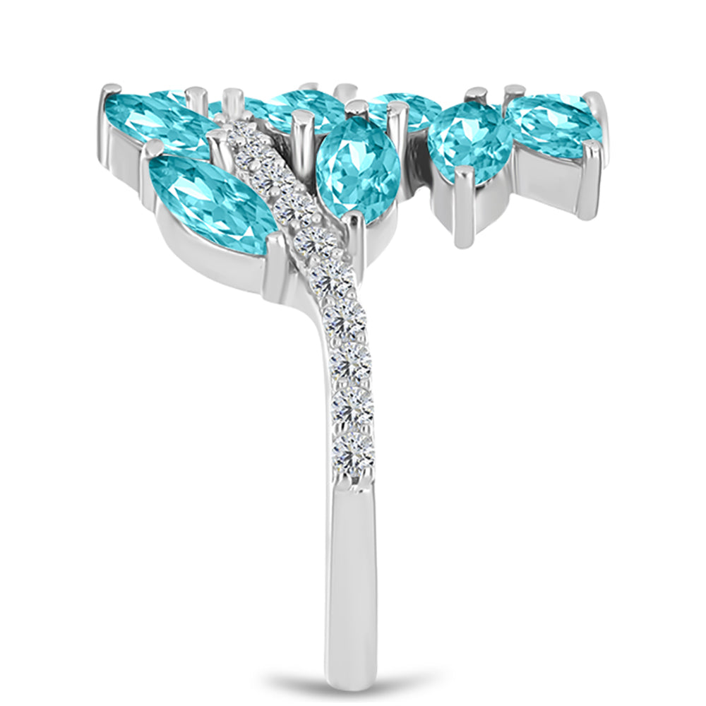 Anillo de Plata con Cuarzo Paraiba y Topacio Blanco 4 