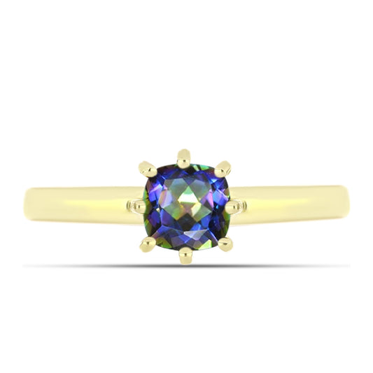 Anillo de Plata Bañada en Oro con Topacio Místico