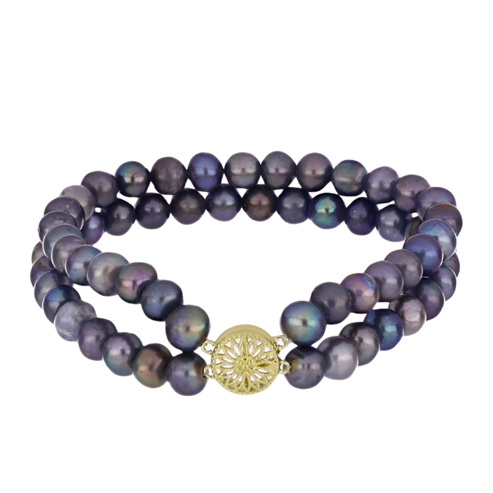 Pulsera de Plata Bañada en Oro con Perla Negra Cultivada de Agua Dulce 1 