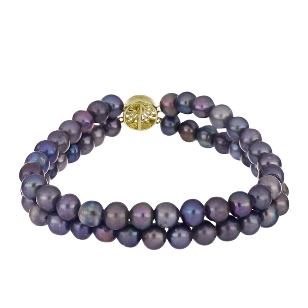 Pulsera de Plata Bañada en Oro con Perla Negra Cultivada de Agua Dulce 2 